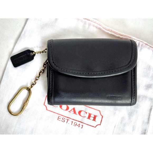 Rare Vintage Coach Quiet Luxury Rich Black Leather Purse Wallet Brass Keyring - Picture 5 of 13